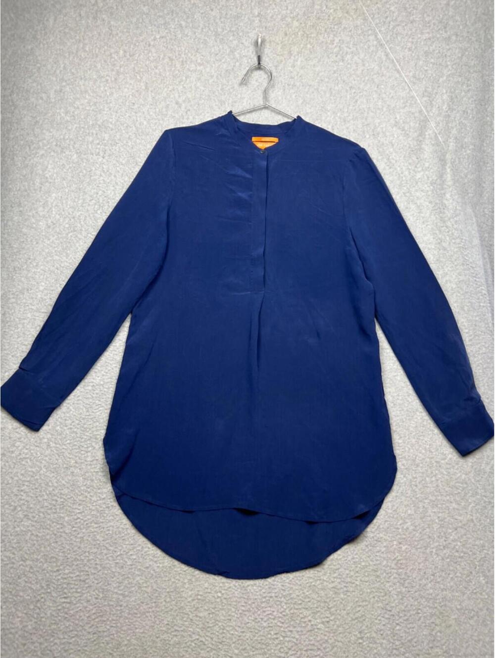 Joe Fresh Womens Tunic Blouse S long sleeve silk Minimalist Simple Casual Blue